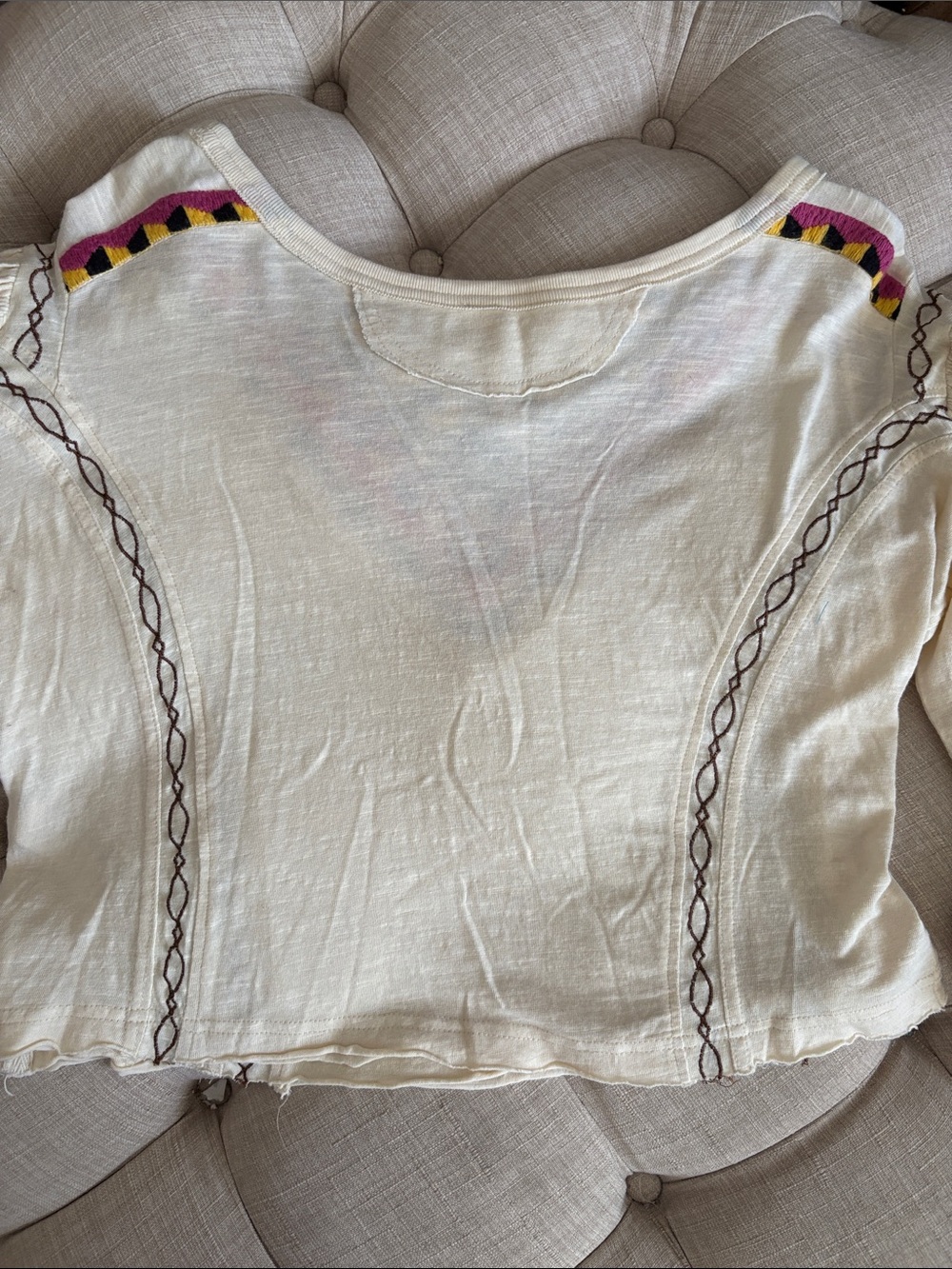Free People Cream Blouse with Multicolor Embroidery NWOT - Picture 9 of 9
